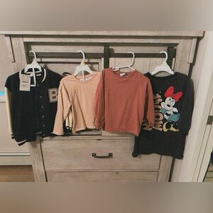 Zara Varsity Jacket, Minnie Mouse Sweatshirt Dress and long sleeve shirts